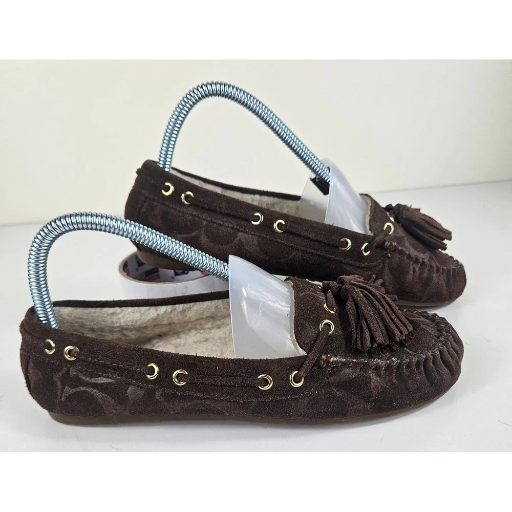 Coach Anita Signature Womens 6B Suede Monogram Tassel Moccasin Loafers Flats